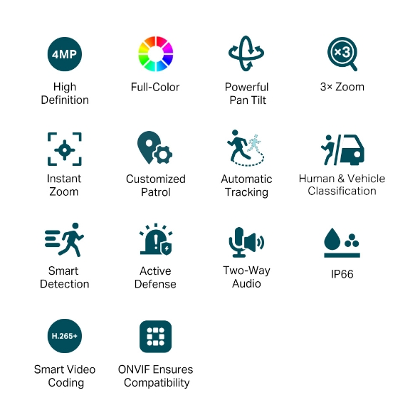 VIGI 4MP Outdoor Full-Color Dual-Lens Varifocal Pan Tilt Network Camera